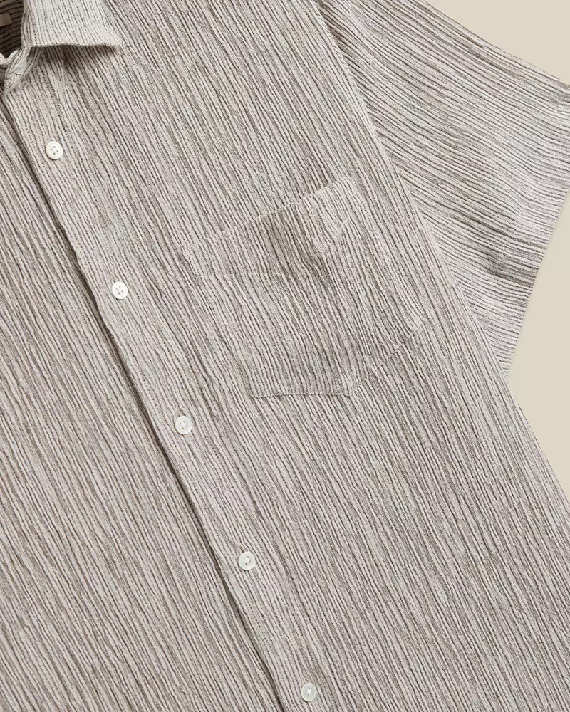 Portuguese Flannel gestreiftes Aaron Sand Kurzarm Hemd Herren beige